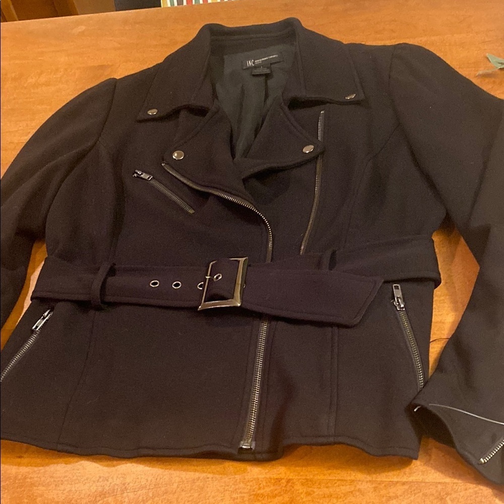 INC International Concepts Black Utility Jacket with Belt LP preowned.